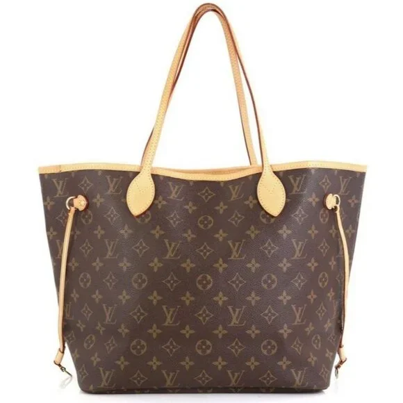 Authentic Louis Vuitton Neverfull MM Monogram Tote Shoulder Bag Brown Tan LV - Picture 3 of 13